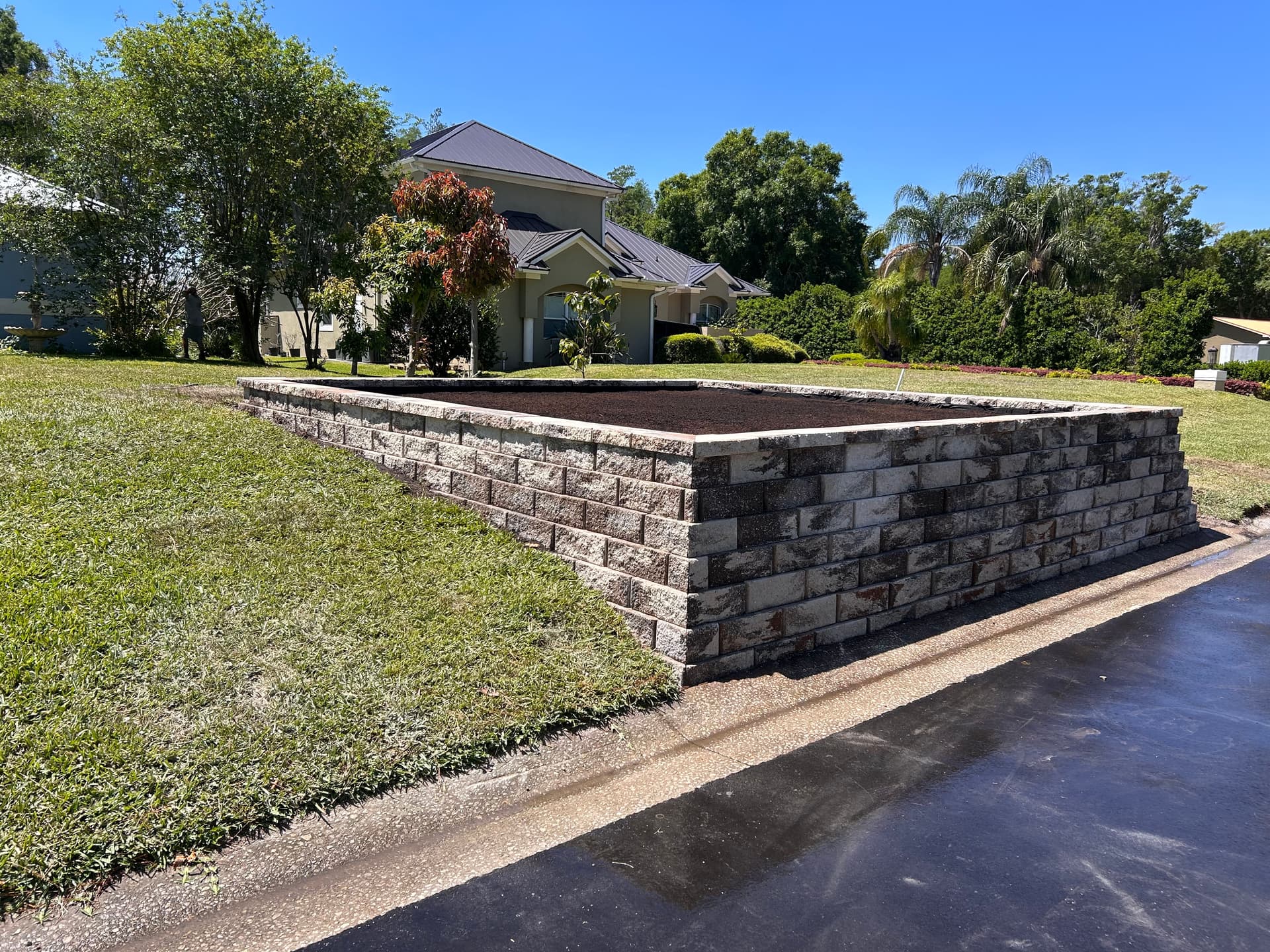 Gallery photos for Stone Retaining Wall Garden Bed Built After Storm Damage: Image #8